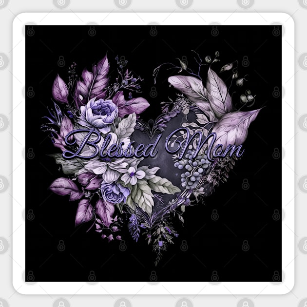 Happy Mother's Day Floral Heart Blessed Mom Lovely Lavender and Blue Magnet by mythikcreationz